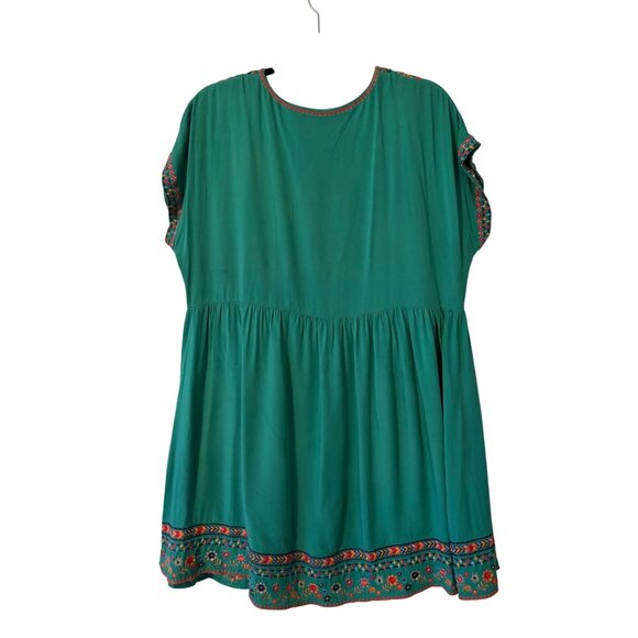 Savanna Jane Womens Embroidered Boho Tunic Dress Green Floral V-Neck  L - Picture 3 of 10